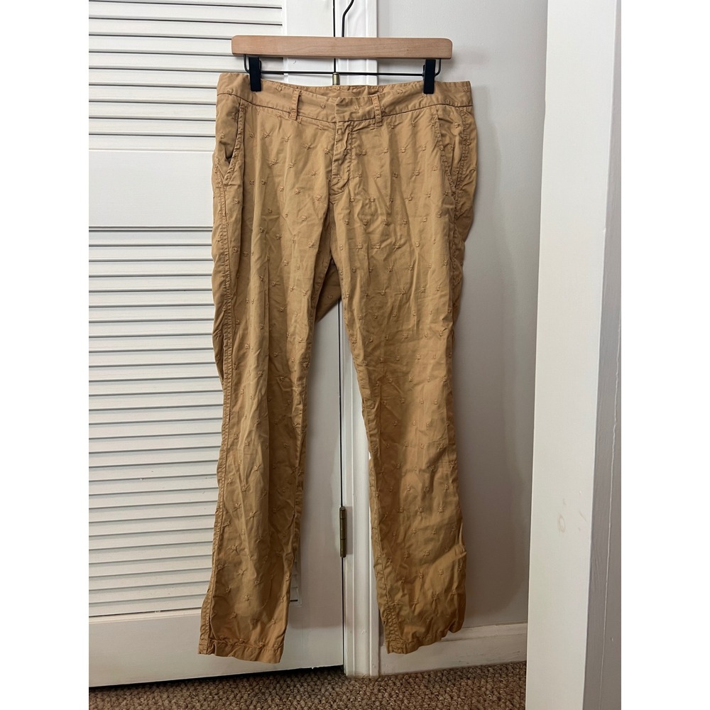 Sundance Tan Floral Embroidered Chino Pants Preppy Business Casual Size 8